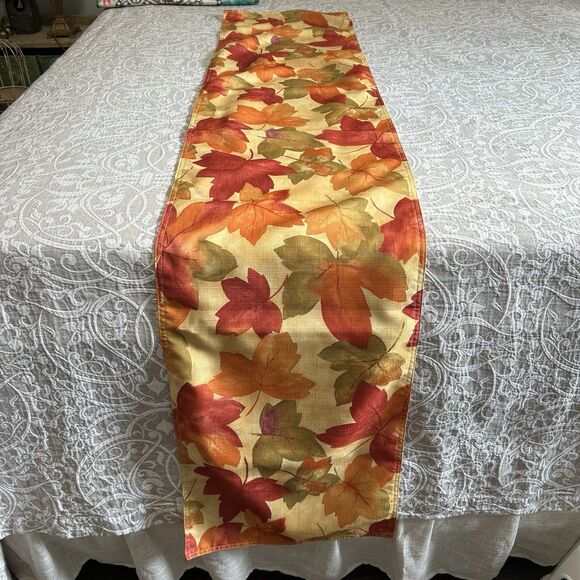 Table Runner Home Decor 70"X14" Fall Maple Leaves Thanksgiving Harvest Farmhouse - Picture 3 of 3